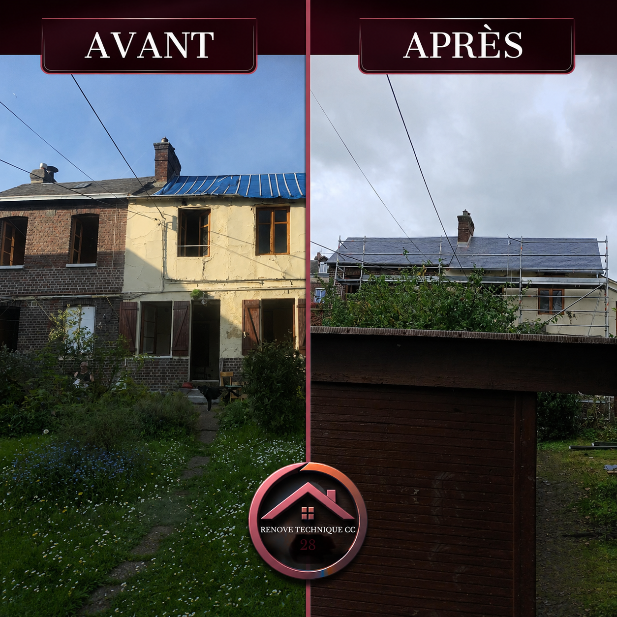 Rénovation de toiture en ardoise avant et après par Rénove Technique CC